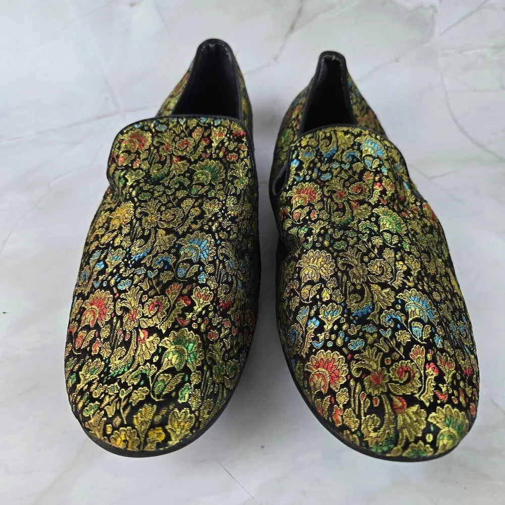 Giorgio Brutini Sz 12M Gold Tapestry Textile Loafers Slip On Classy Party Formal